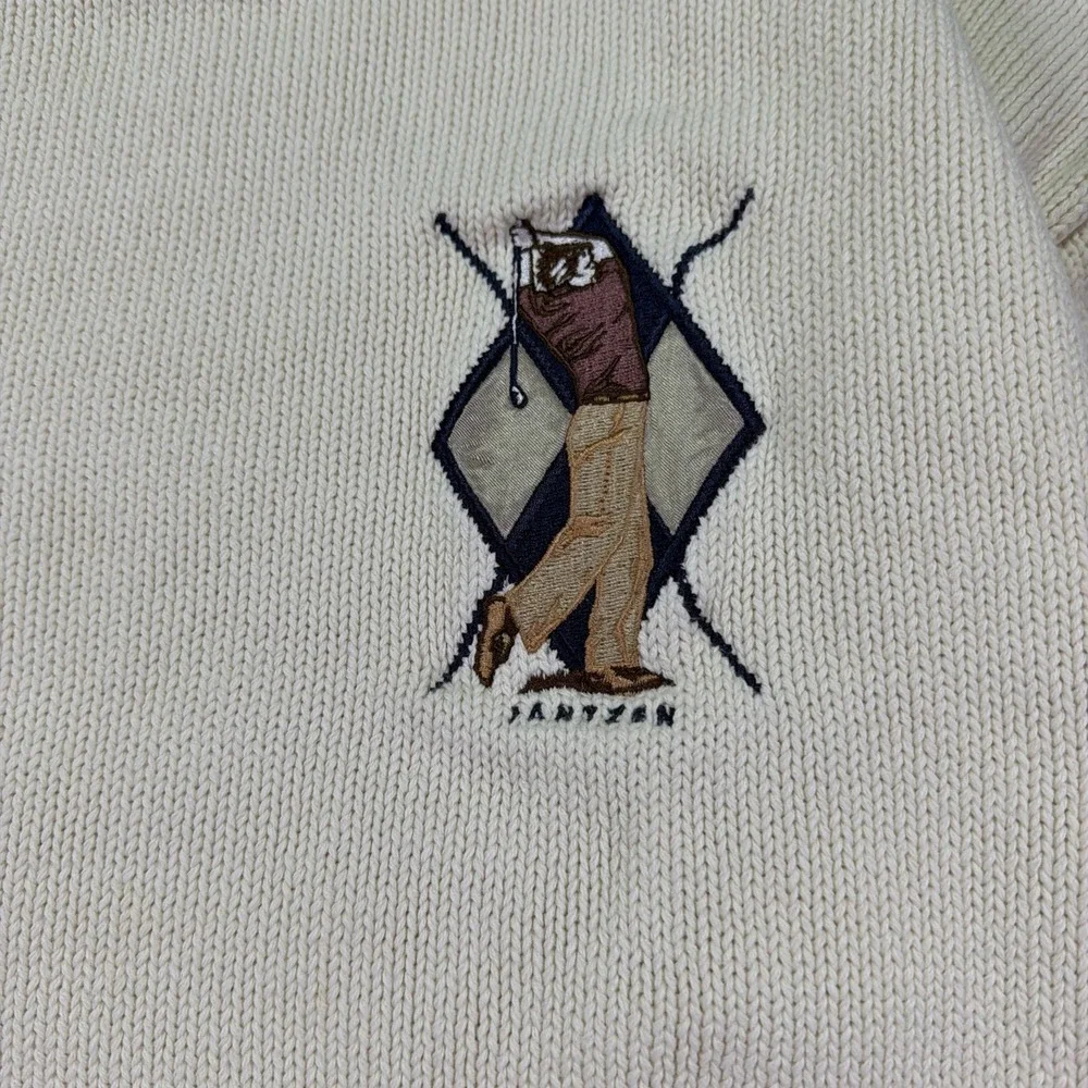 Vintage Cream Jantzen Golf Pullover Sweater Large 90s Classic Embroidered